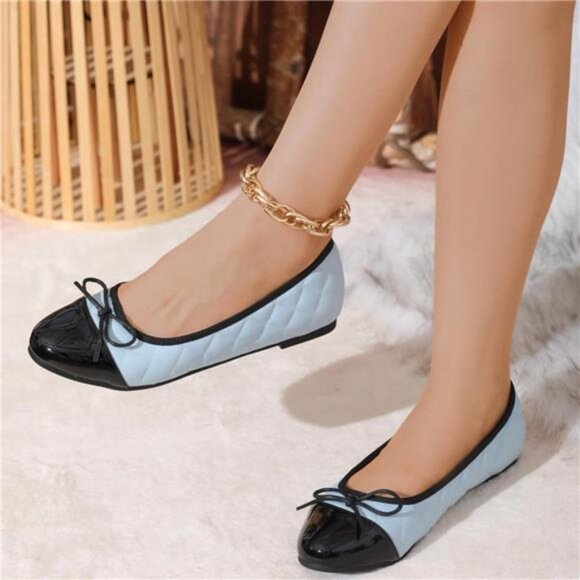 Women’s Comfortable Dressy Ballet Flats Shoes Bow Formal Flats Blue and Black - Picture 4 of 8